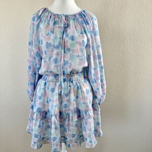 Pinch Boutique Popover Dress Sz Medium Pastel Purple Pink Blue Ruffle Skirt